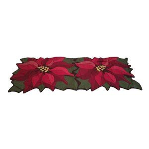 St. Nicholas Square Poinsettia Table Runner 13" x 72" Cotton Blend Christmas Dec